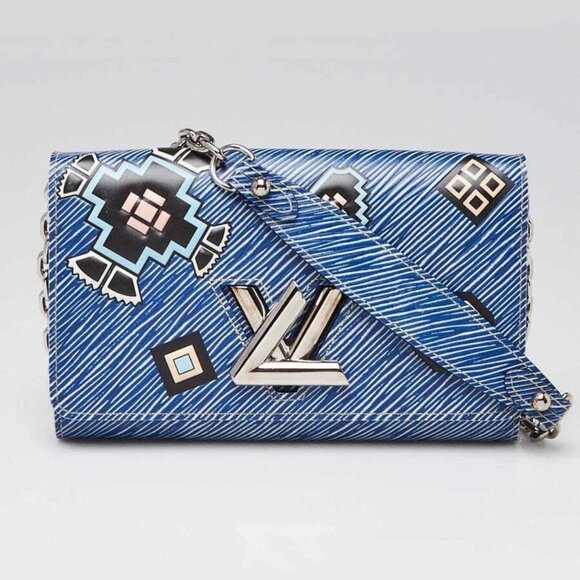 Louis Vuitton Blue Denim Aztec Epi Leather Twist Wallet on Chain Bag - Picture 1 of 12
